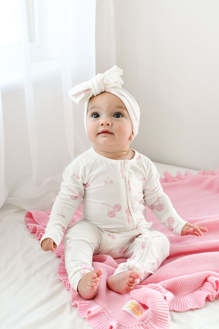Frill Zip Romper | Pink Cherries