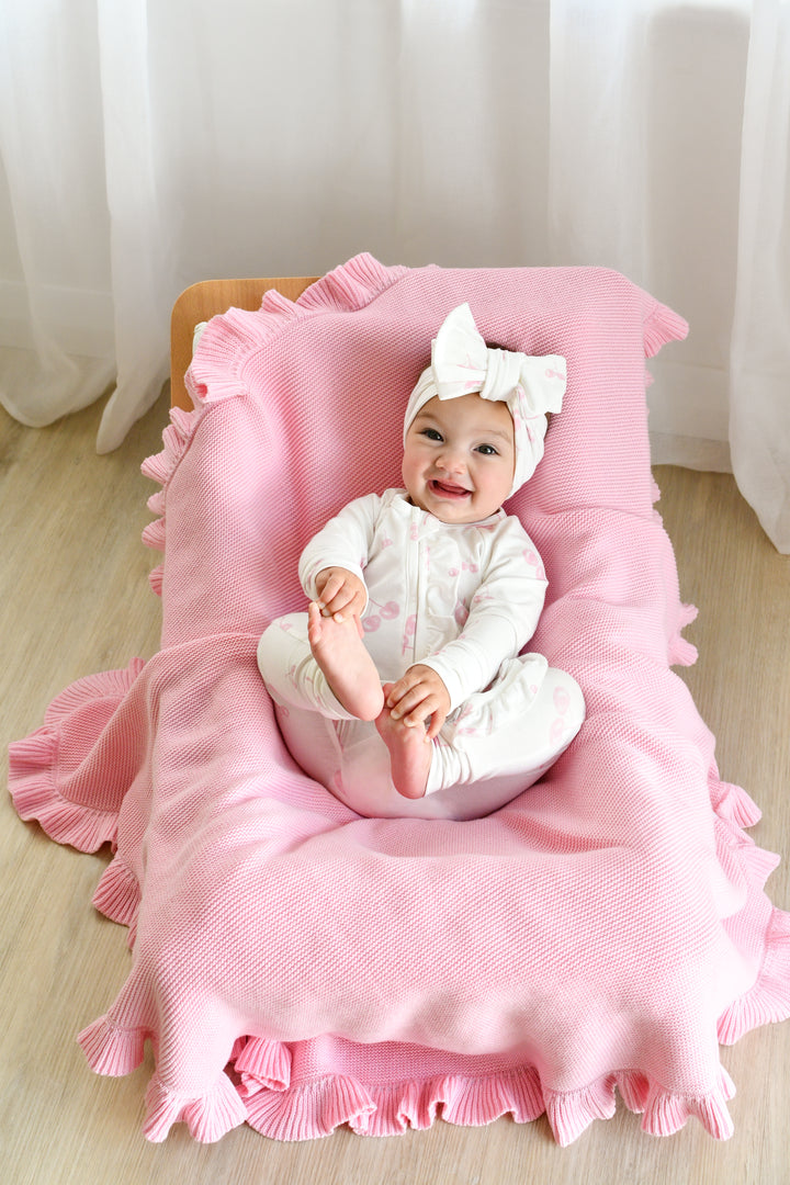 Frill Zip Romper | Pink Cherries