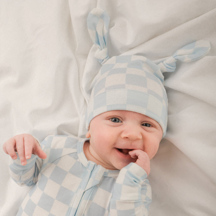 Double Knot Beanie | Blue Checker
