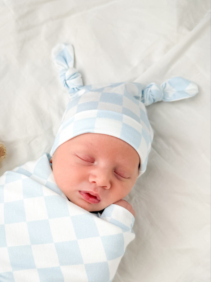 Double Knot Beanie | Blue Checker JERSEY