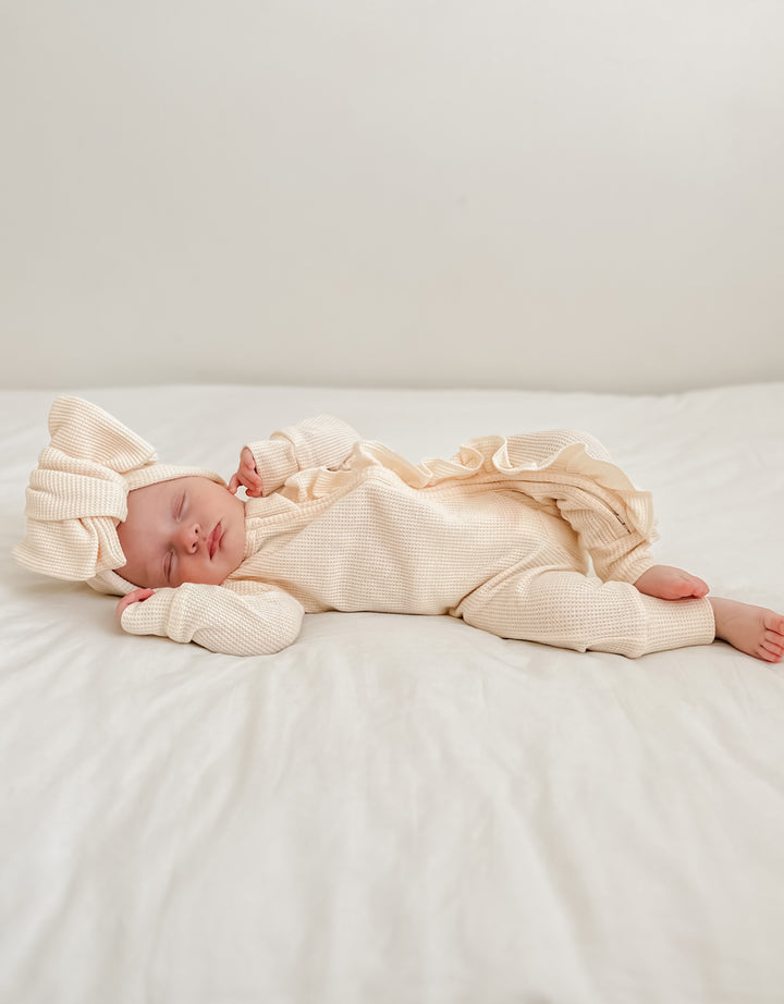 Frill Zip Romper | Cream Waffle