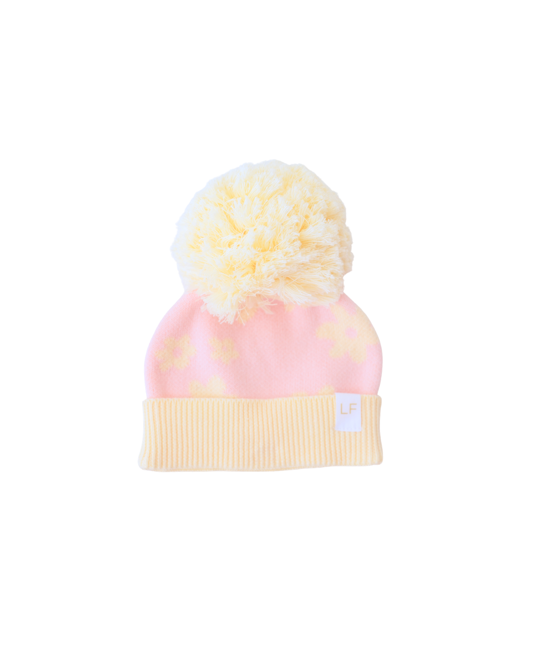Knitted Pom Beanie | Daisy Floral Lemon