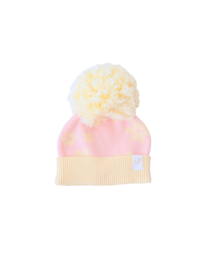 Knitted Pom Beanie | Daisy Floral Lemon