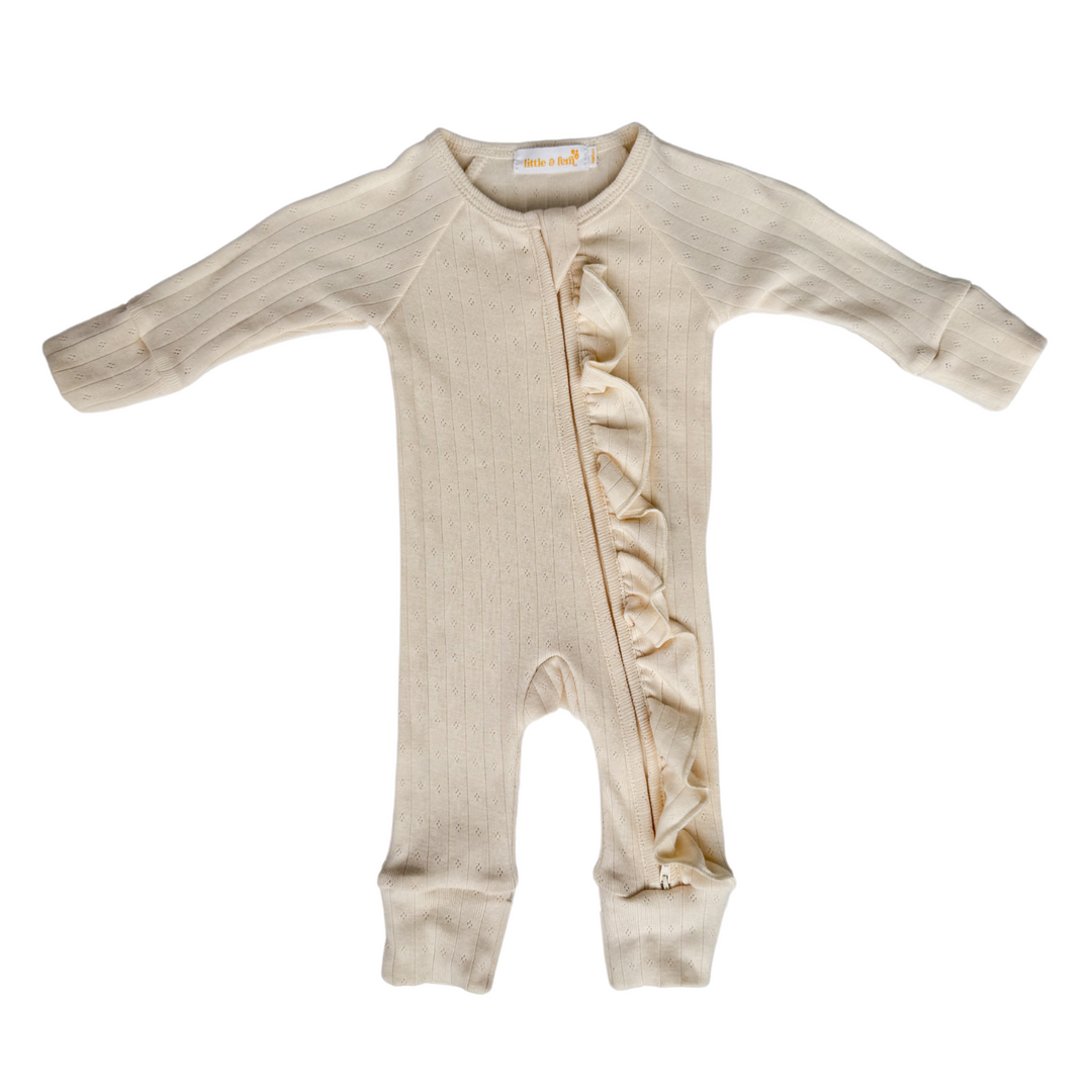 Essential Frill Zip Romper | Buttercream Pointelle