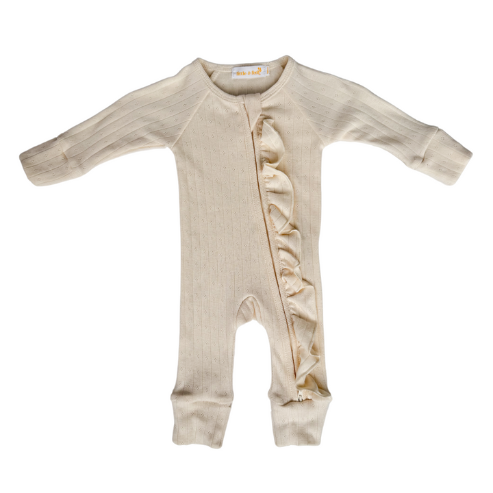 Essential Frill Zip Romper | Buttercream Pointelle