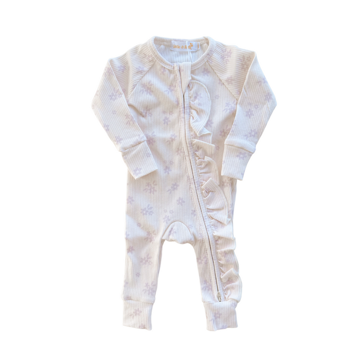 Frill Zip Romper | Daisy Rib Lilac