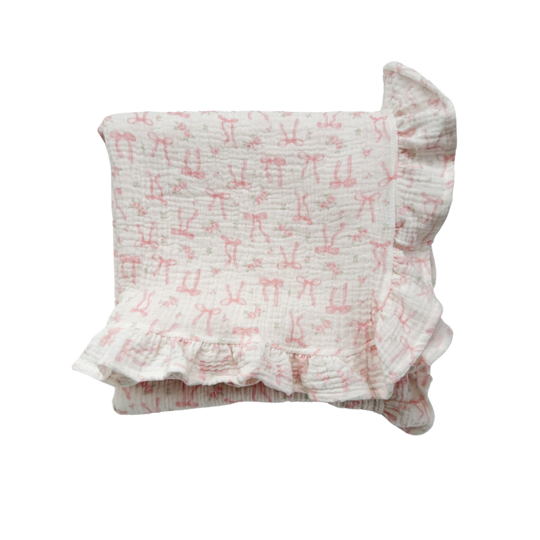 Frill Muslin Blanket | Pink Bow Floral