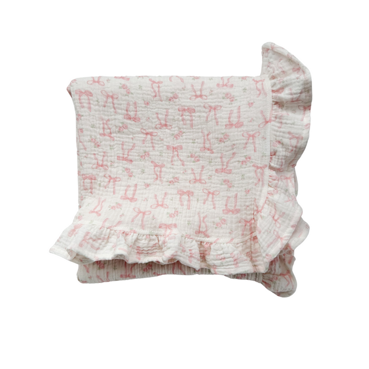 Frill Muslin Blanket | Pink Bow Floral