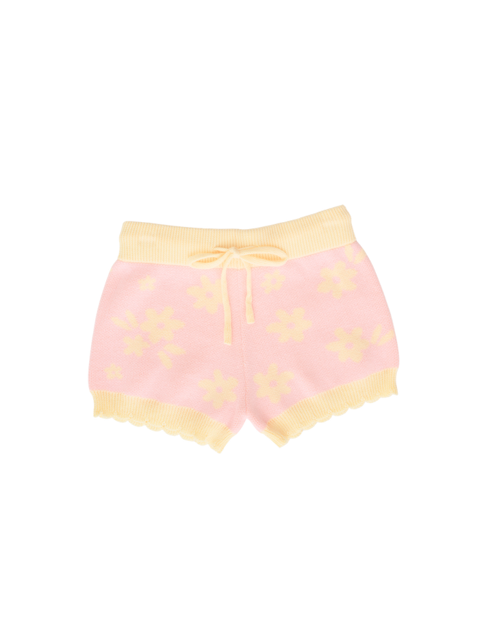 Knitted Shorts | Daisy Floral Lemon