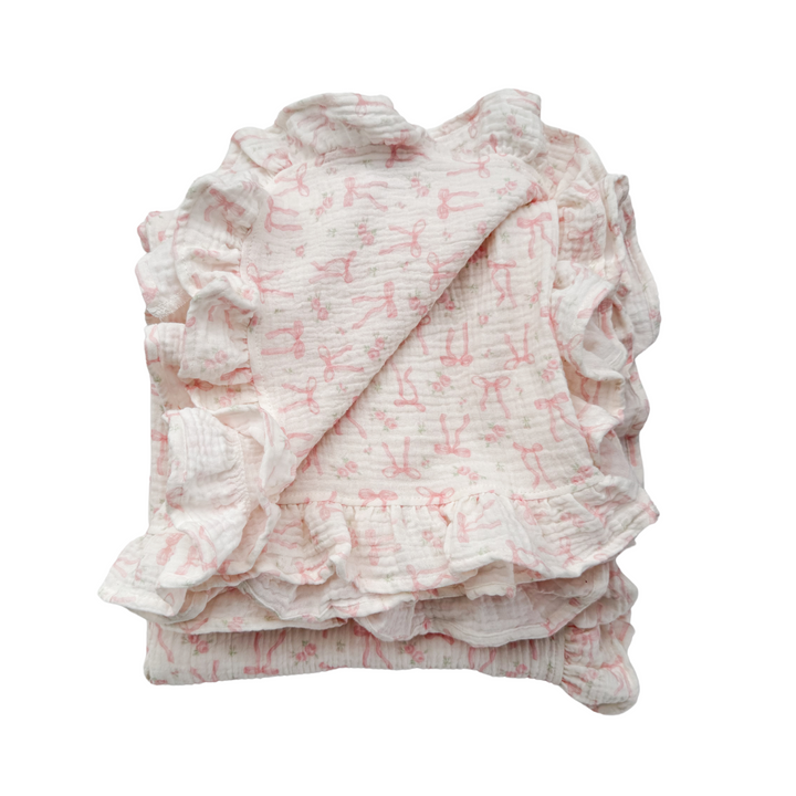 Frill Muslin Blanket | Pink Bow Floral
