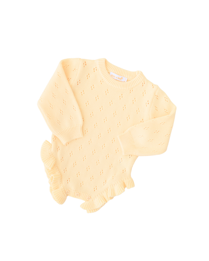 Frill Knit Pointelle Romper | Lemon