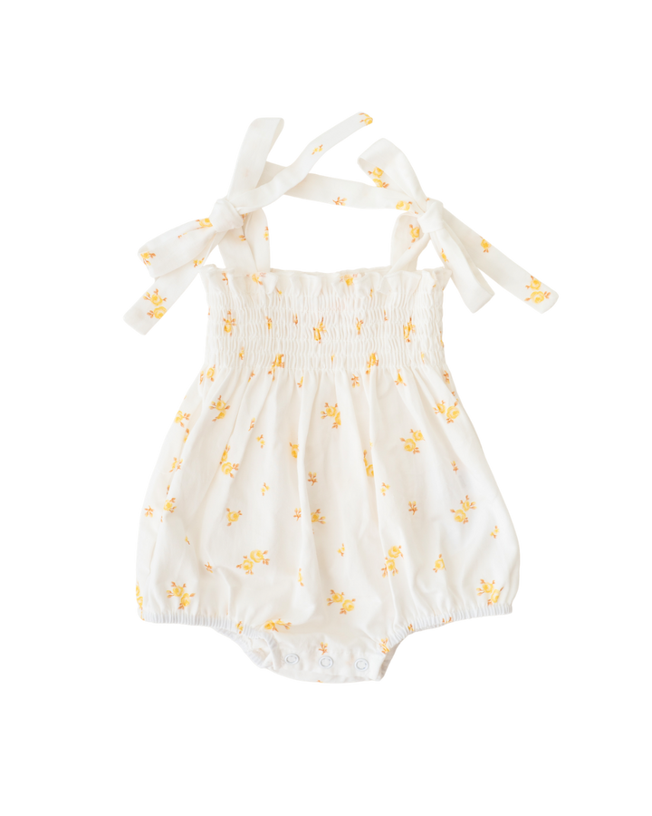 Tie Bubble Romper | Yellow Tiny Floral