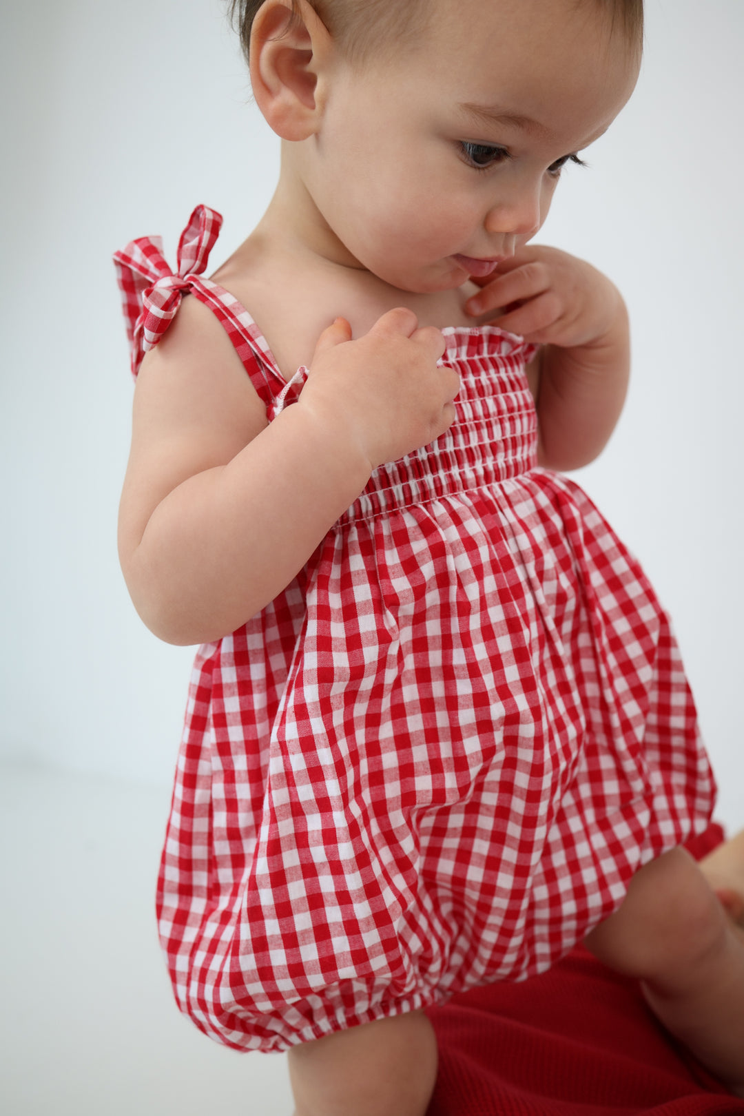 Tie Bubble Romper | Red Gingham