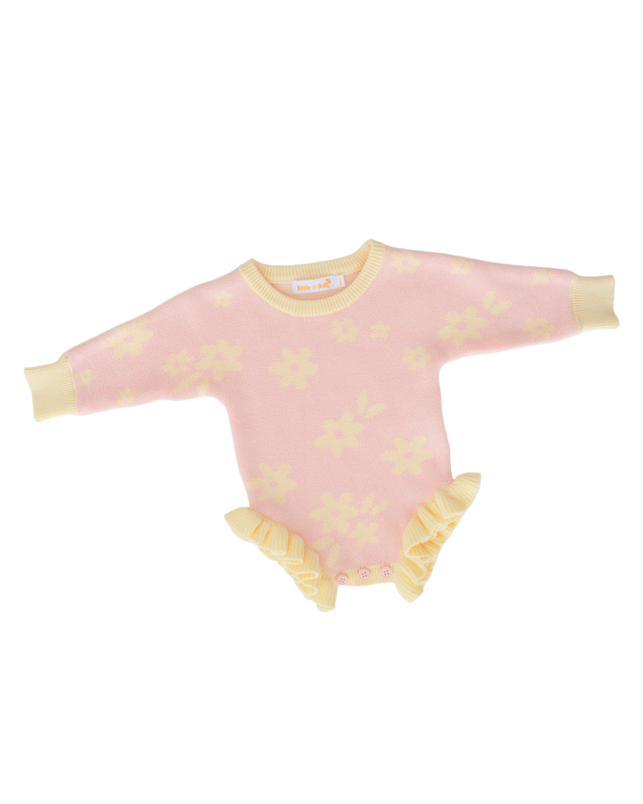 Knit Romper | Daisy Floral Lemon