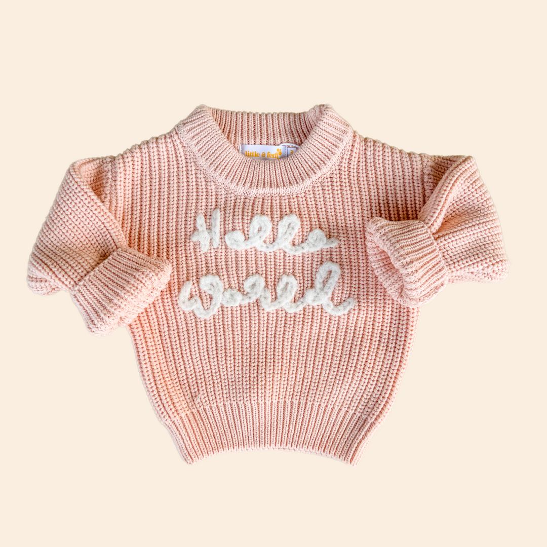 'Hello World' Chunky Knit Jumper | Baby Peach
