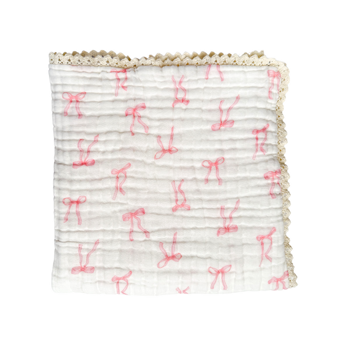 Gauze Lace Blanket | Pink Bows * APRIL PRE-ORDER*