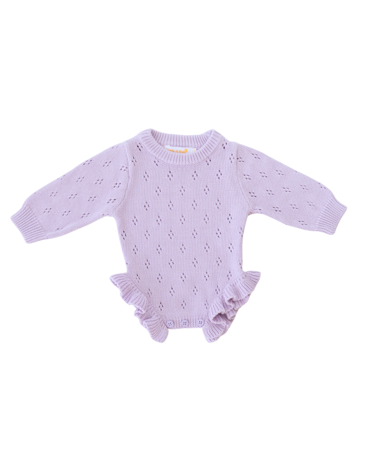 Frill Knit Pointelle Romper | Pastel Lilac