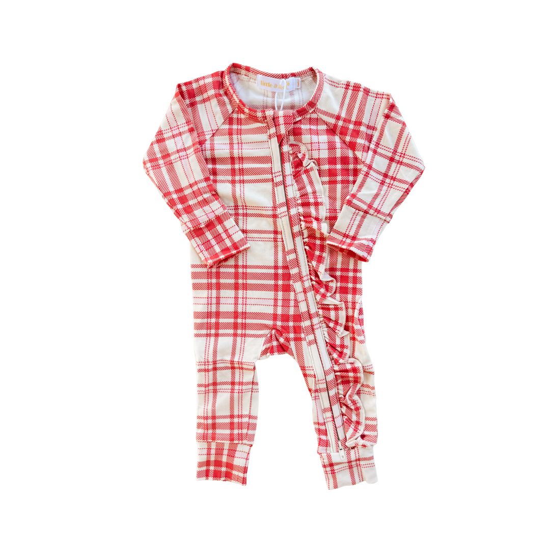 Frill Zip Romper | Christmas Plaid