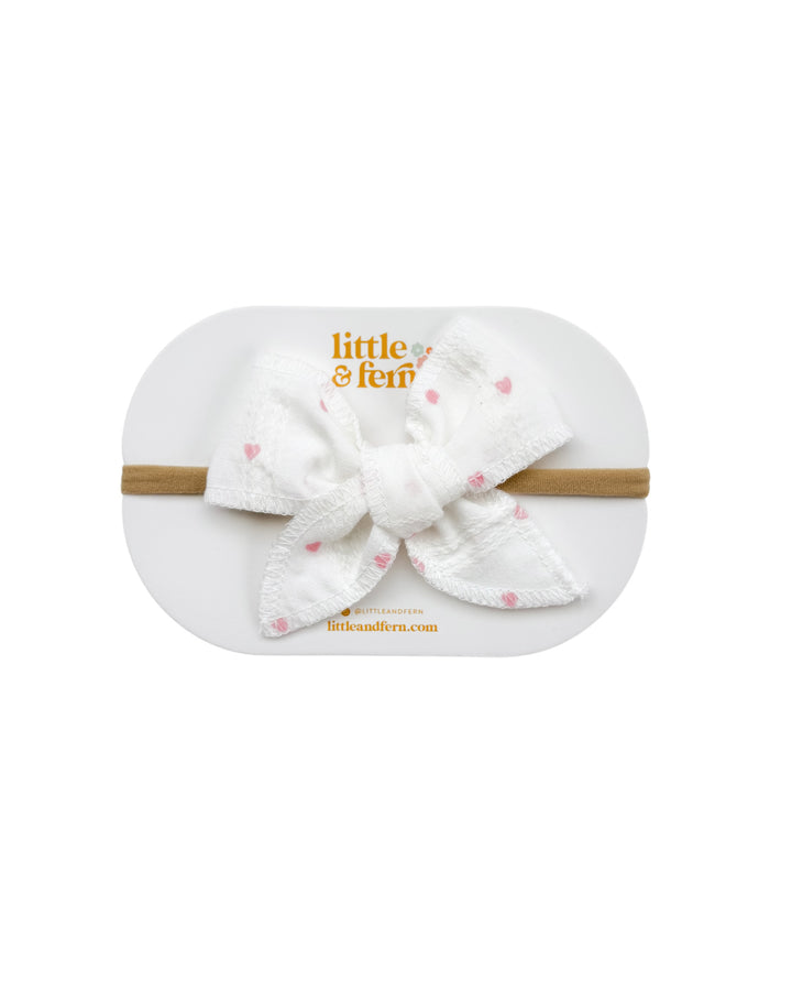 Bow Headband | Pink Hearts Cotton