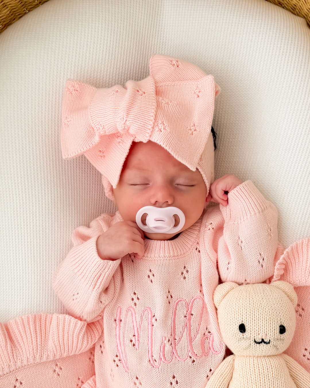 Knitted Oversized Topknot | Baby Pink Pointelle