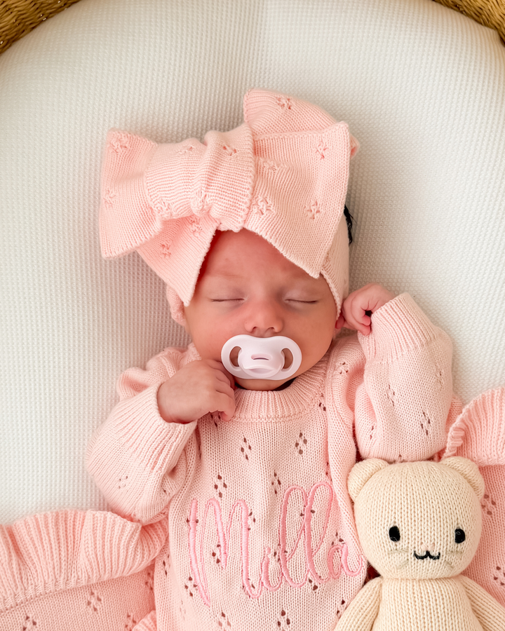 Knitted Oversized Topknot | Baby Pink Pointelle