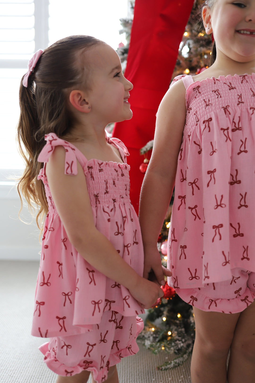 Short Set | Linen Red Bows