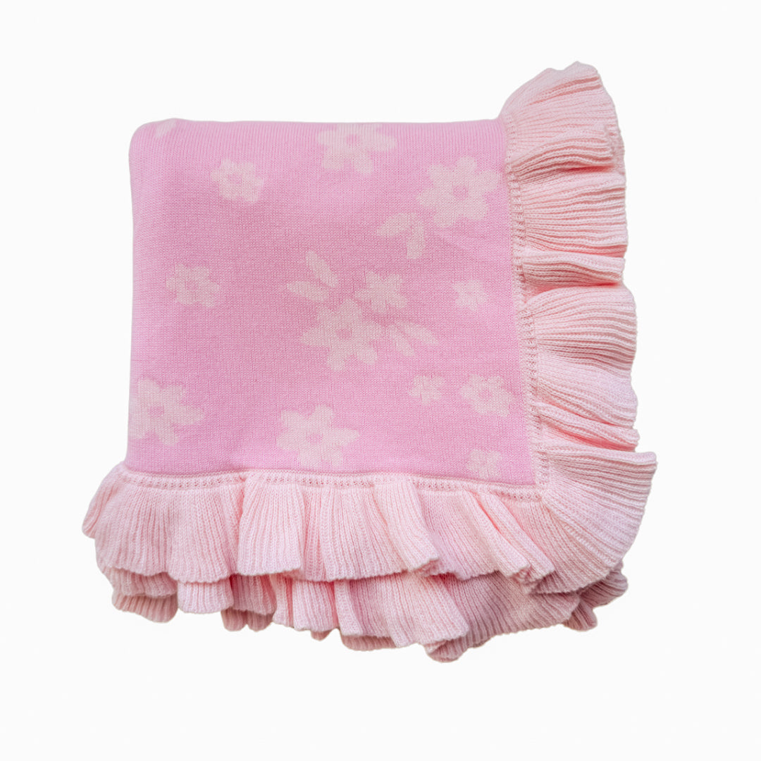 Frill Knit Blanket | Daisy Pink Floral