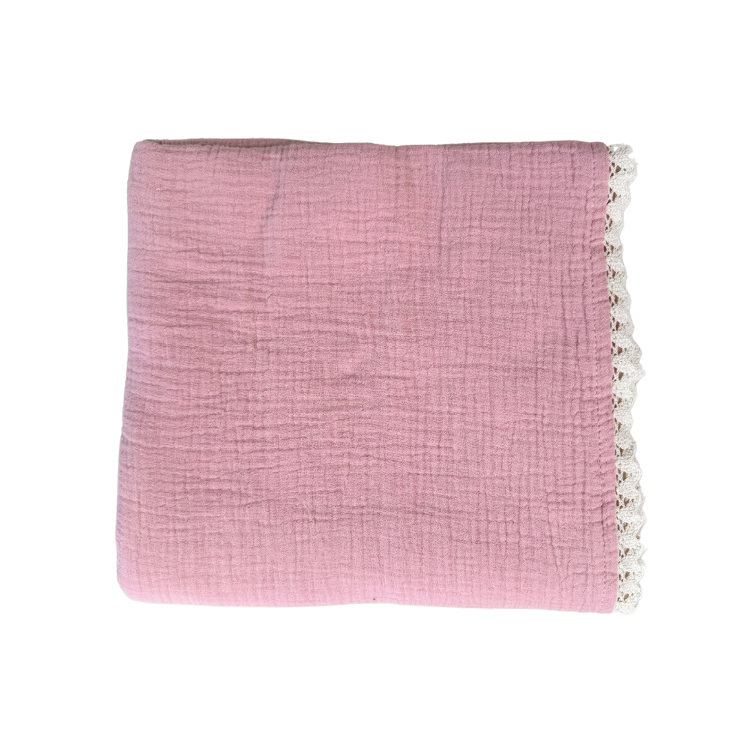 Muslin Crinkle Organic Lace Blanket | Dusty Pink