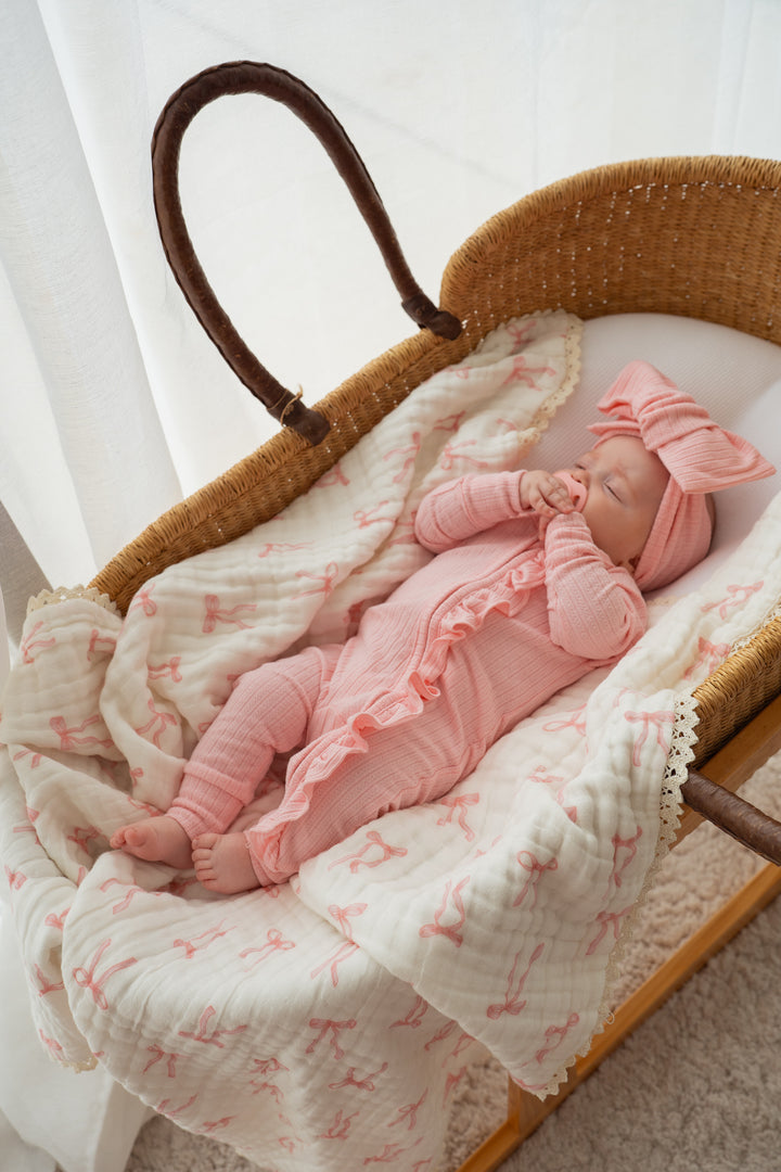 Frill Zip Romper | Peony Rib Pointelle