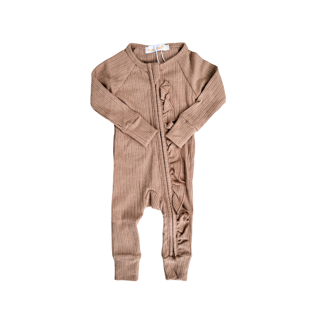 Frill Zip Romper | Teddy Rib Pointelle