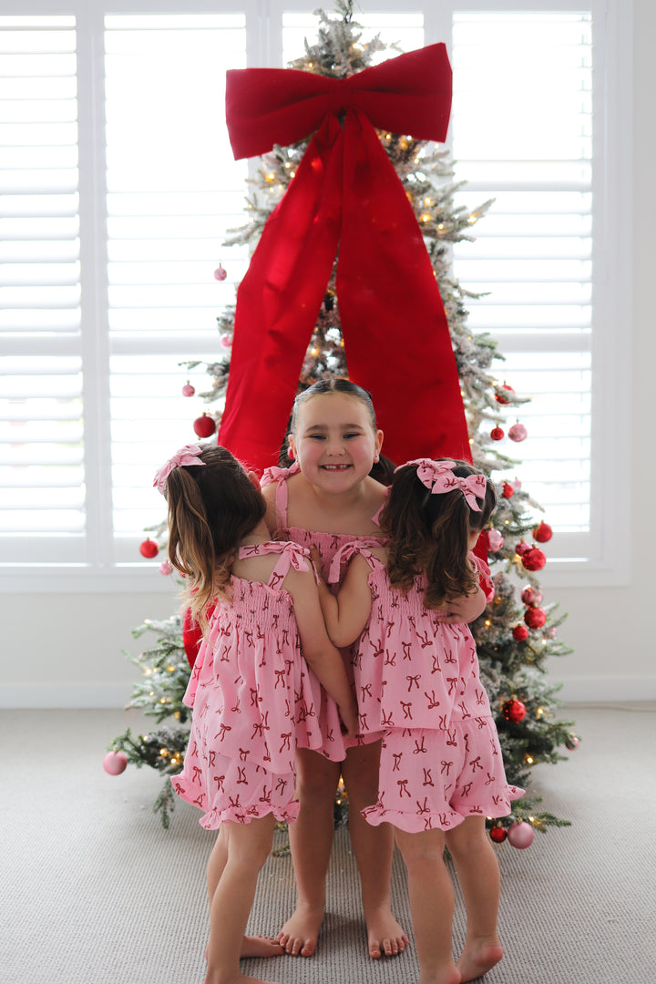 Short Set | Linen Red Bows