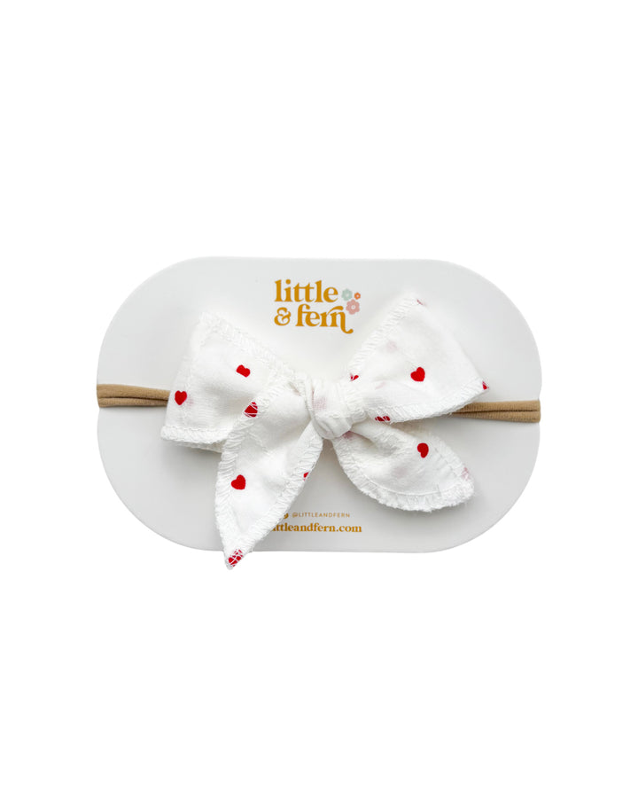 Bow Headband | Red Hearts Cotton