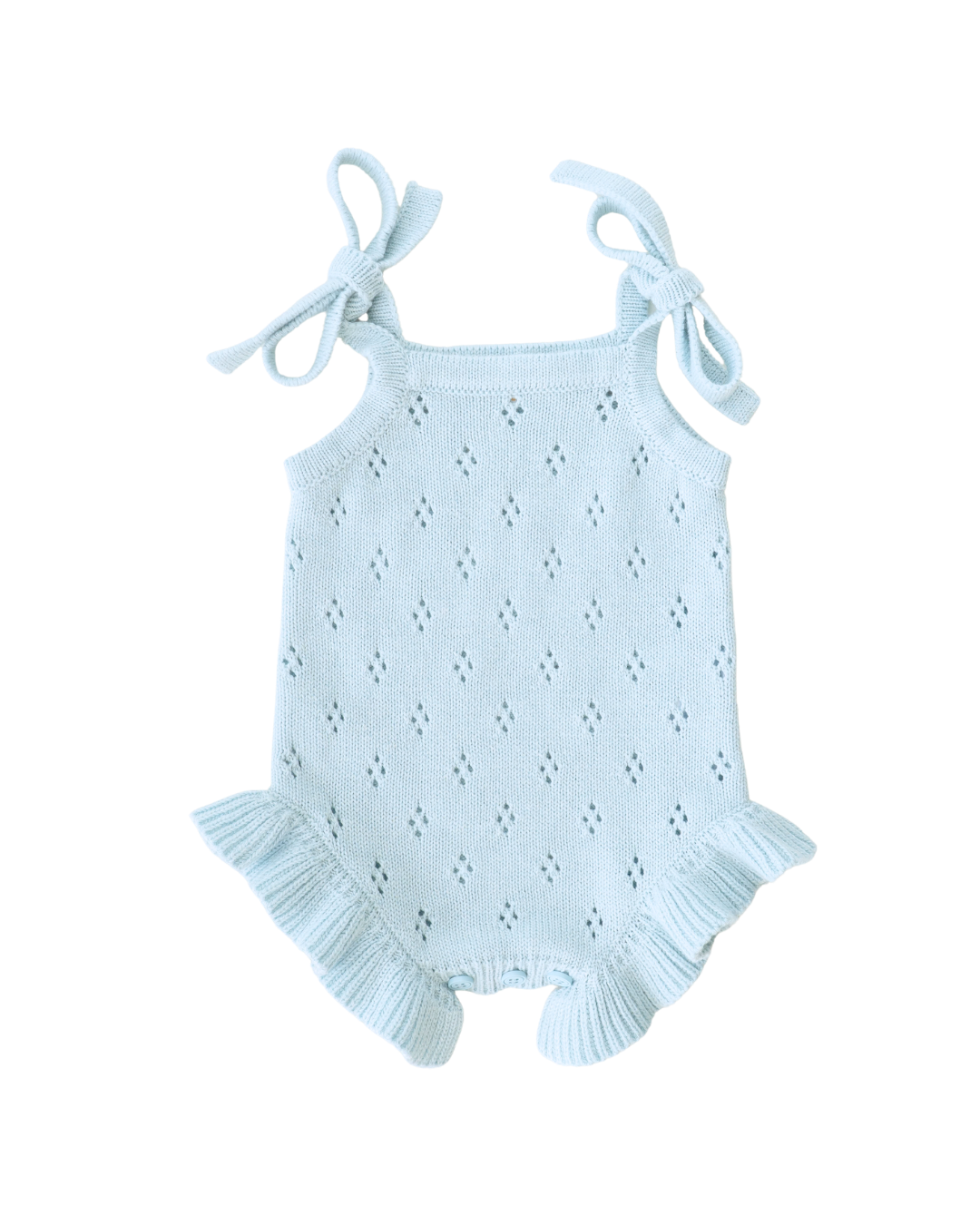 Knit Tie Romper | Sky Blue Pointelle