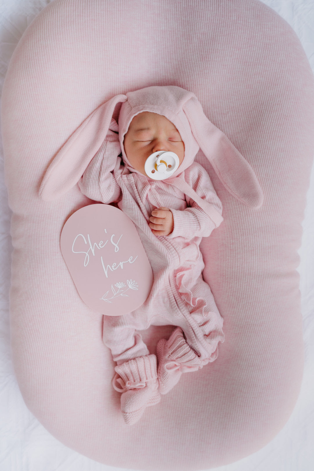 She’s Here | Acrylic Birth Announcement | Baby Pink
