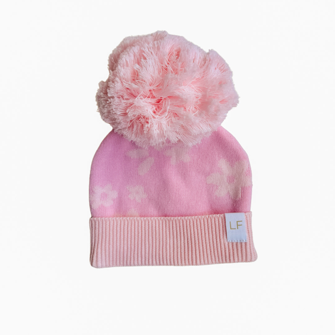 Knitted Pom Beanie | Daisy Pink Floral