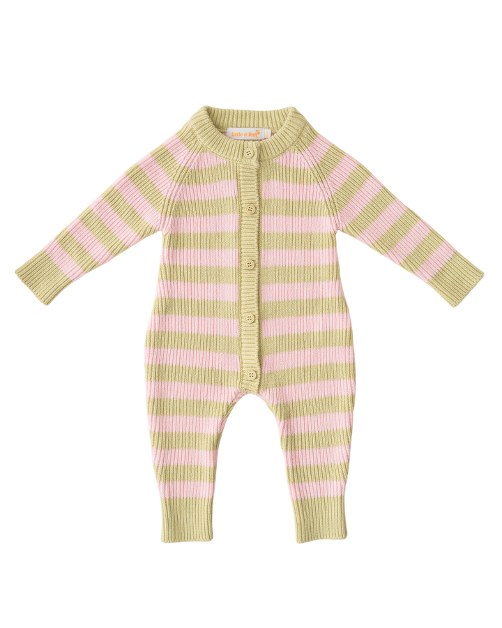 Chunky Knit Classic Romper | Strawberry Matcha Stripe