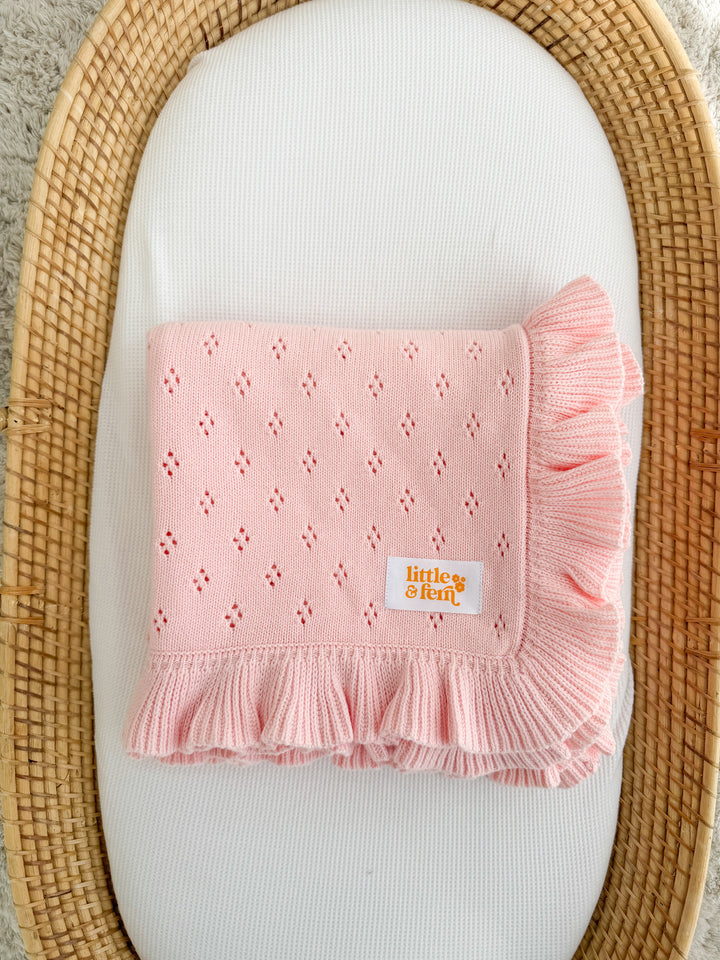 Frill Knit Blanket | Baby Pink Pointelle