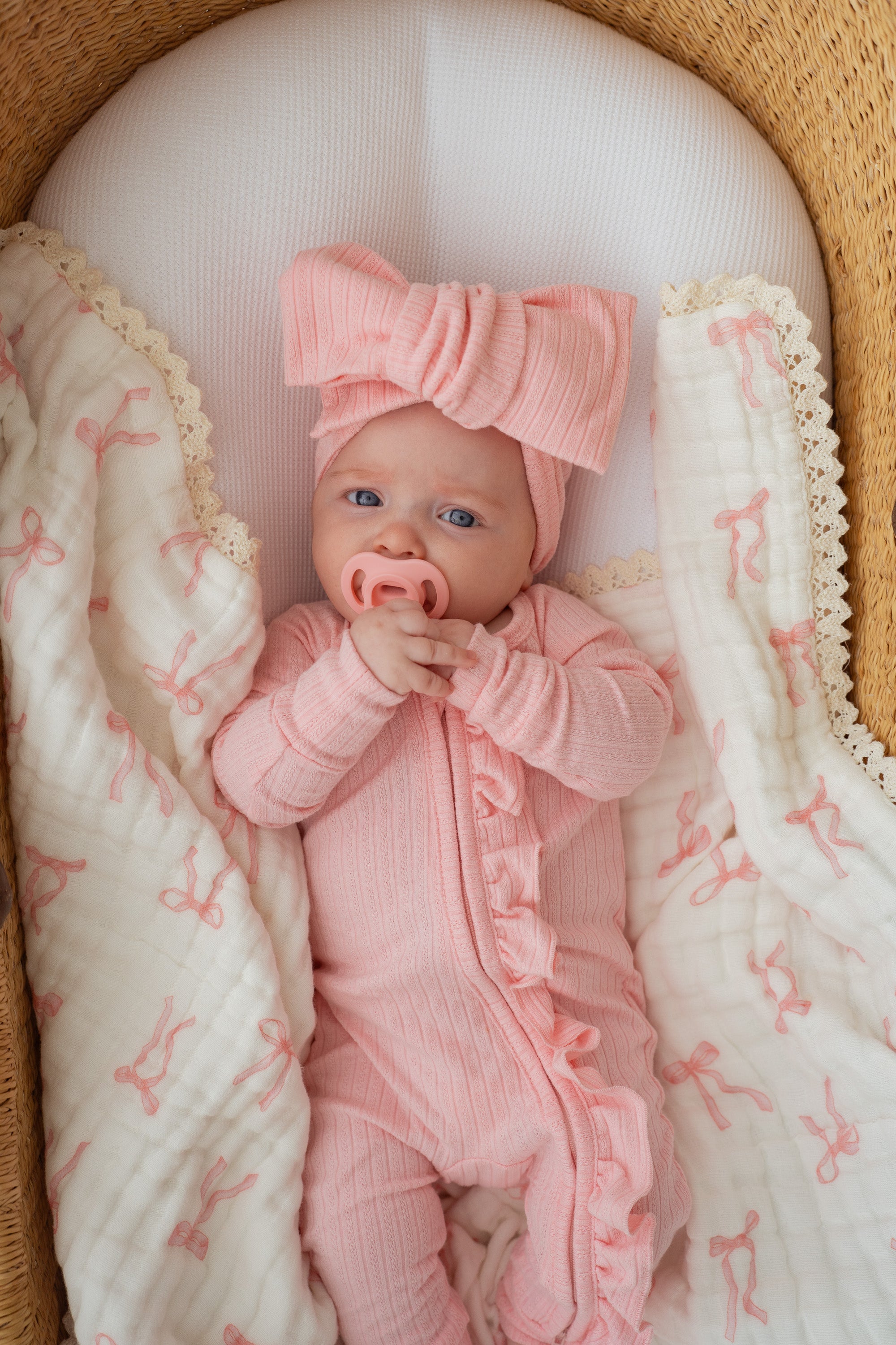 Frill Zip Romper | Peony Rib Pointelle – Little and Fern