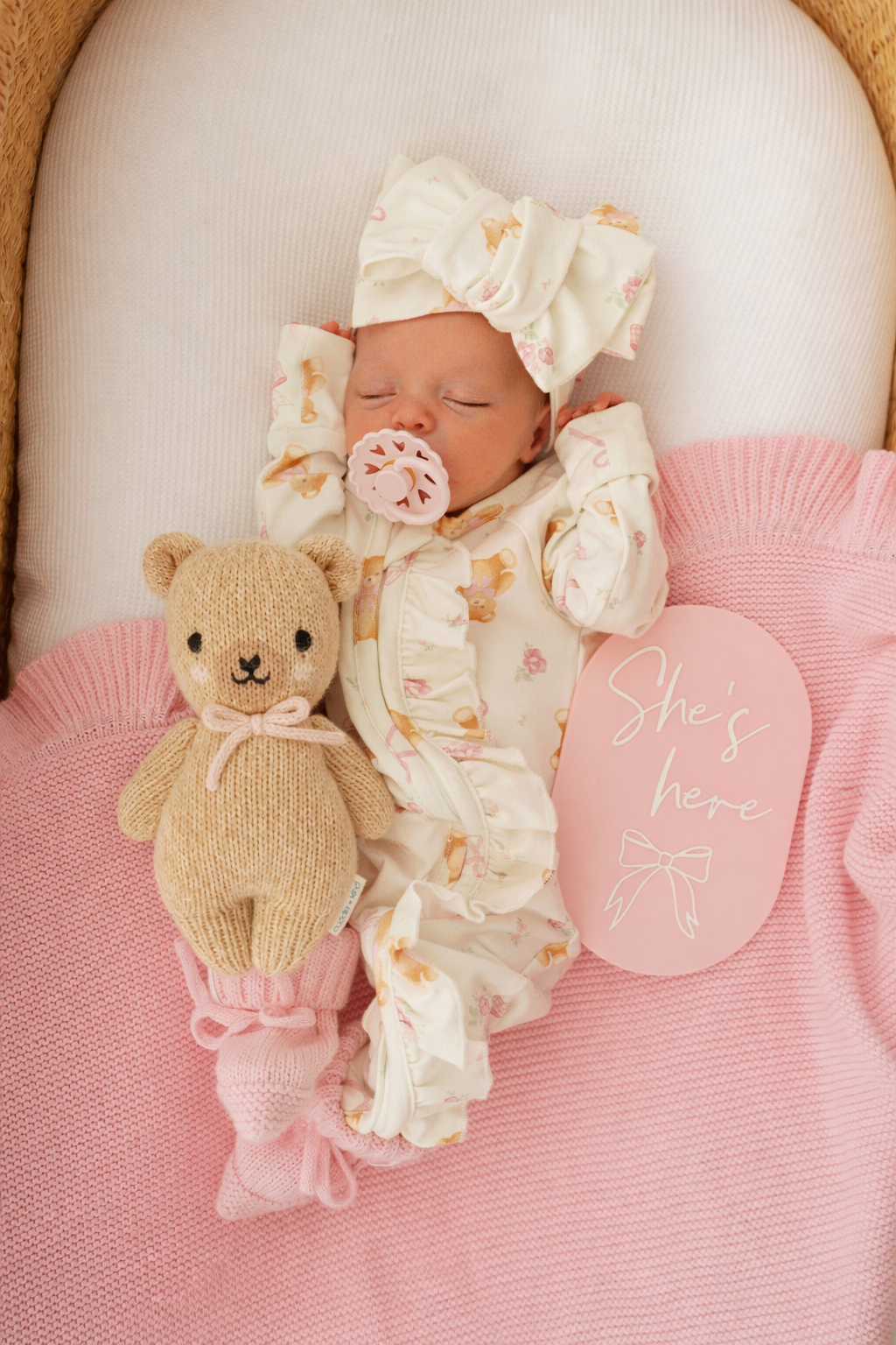 Frill Zip Romper | Pink Teddies