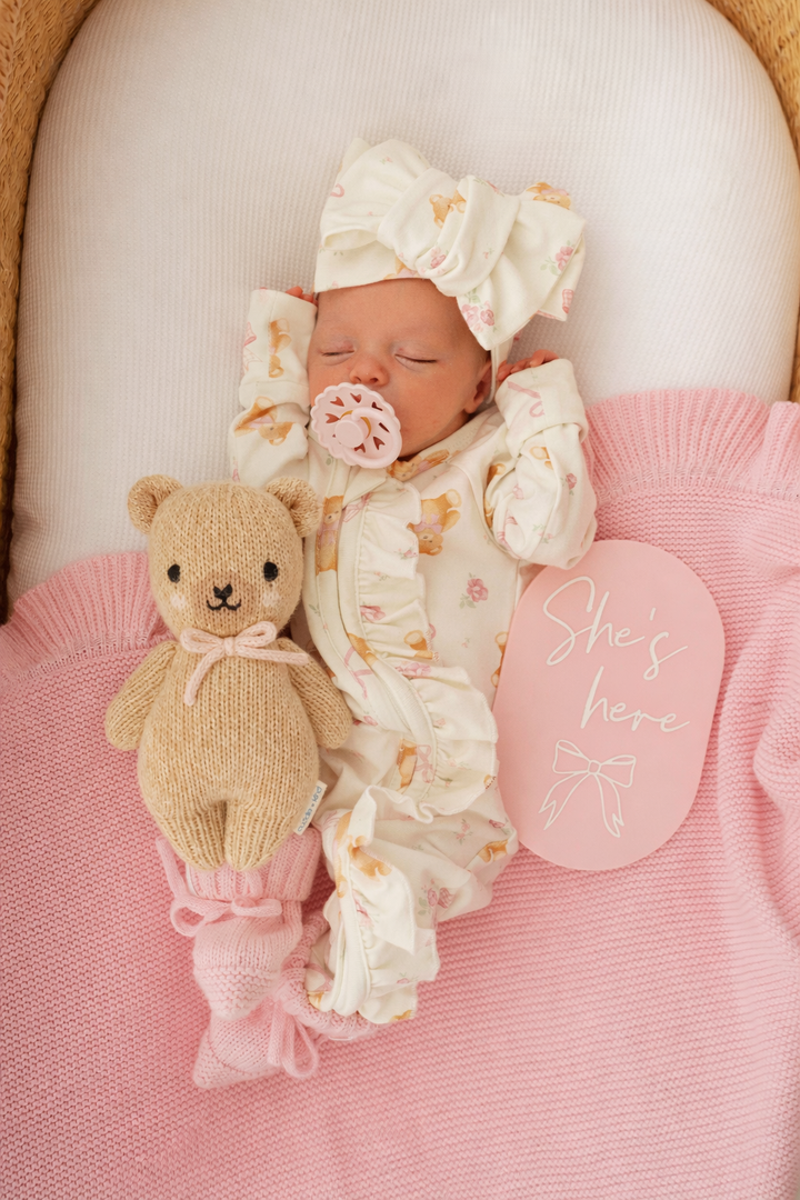 Frill Zip Romper | Pink Teddies