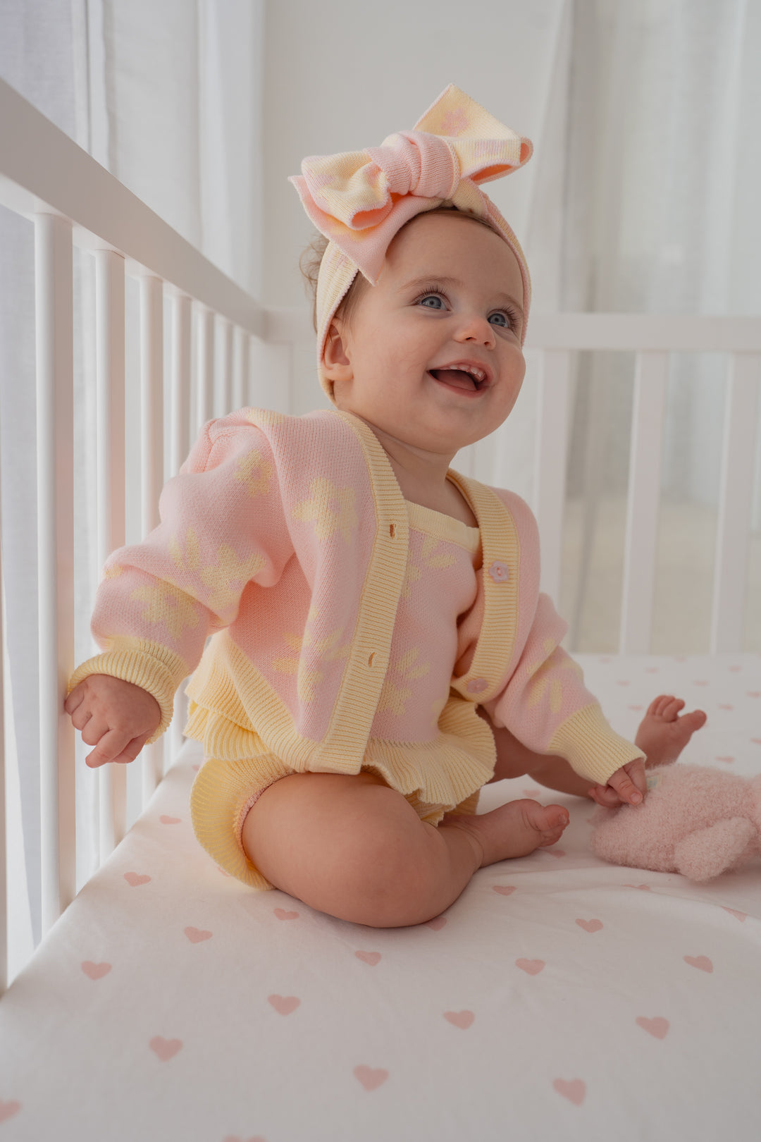 Knitted Cardigan | Daisy Floral Lemon