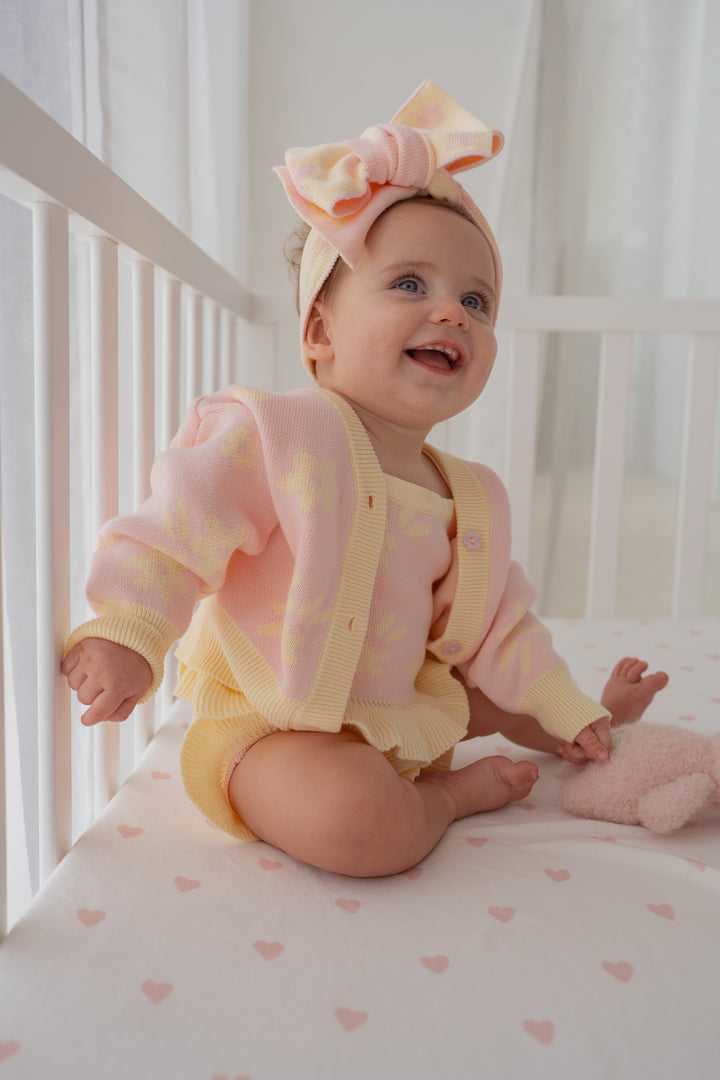 Knitted Cardigan | Daisy Floral Lemon