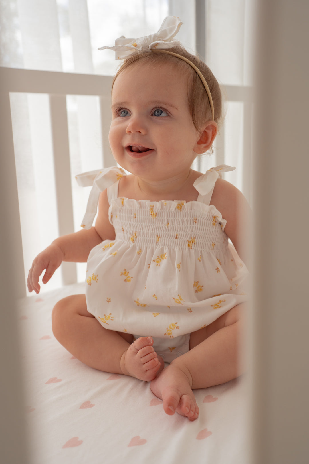 Tie Bubble Romper | Yellow Tiny Floral