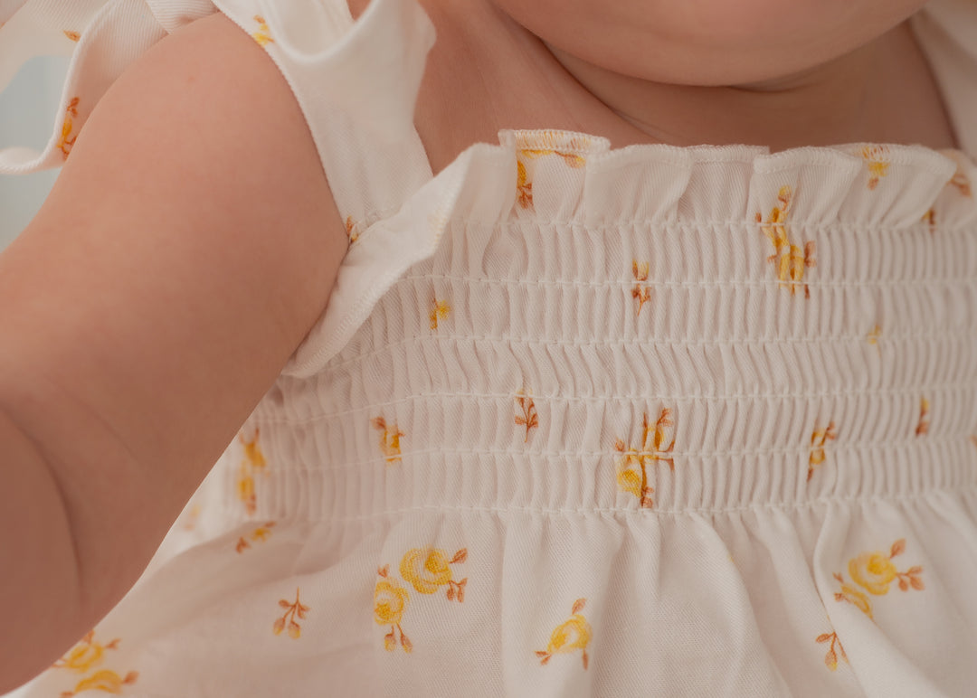 Tie Bubble Romper | Yellow Tiny Floral