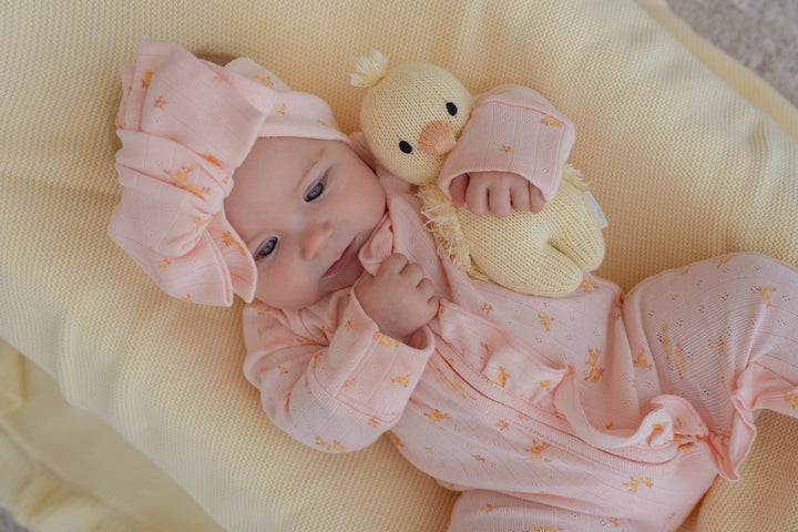 Essential Frill Zip Romper | Tiny Yellow Floral Pointelle