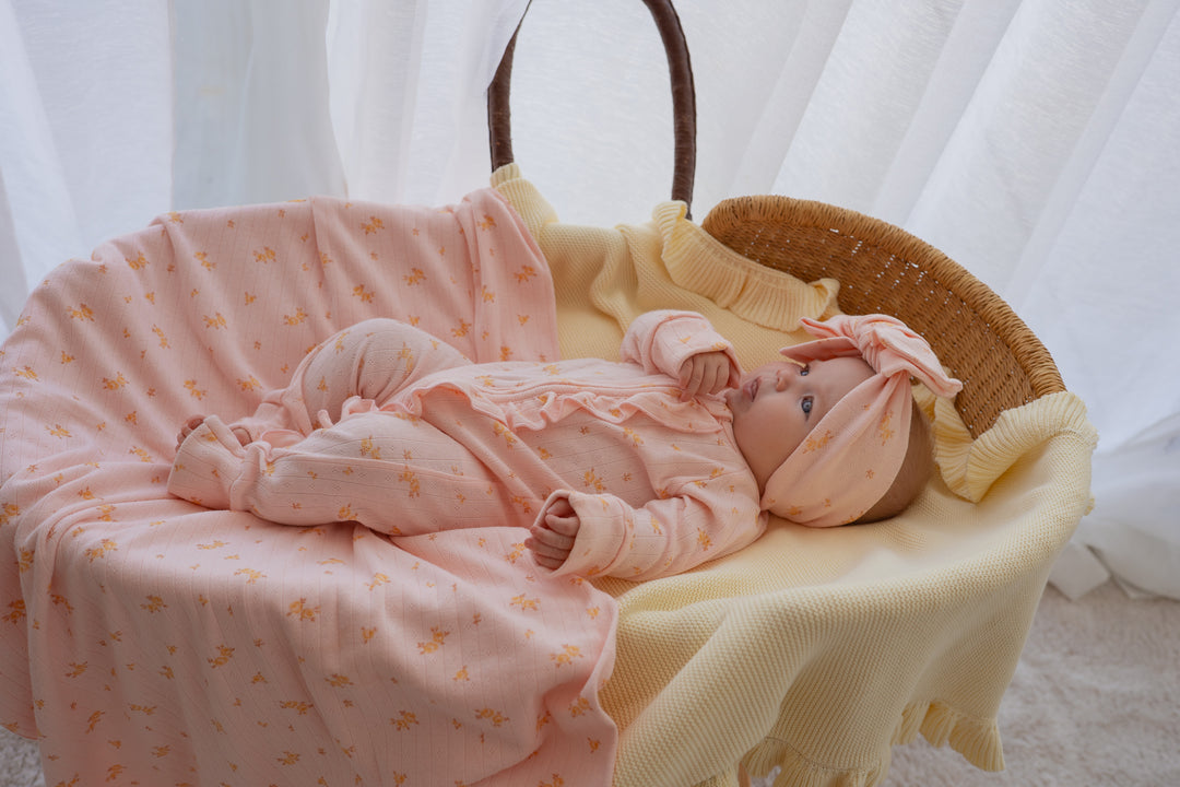 Essential Frill Zip Romper | Tiny Yellow Floral Pointelle