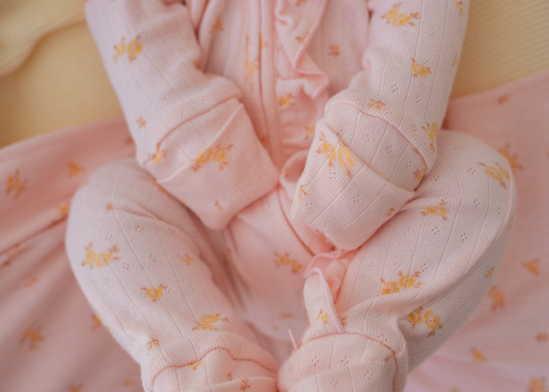 Essential Frill Zip Romper | Tiny Yellow Floral Pointelle