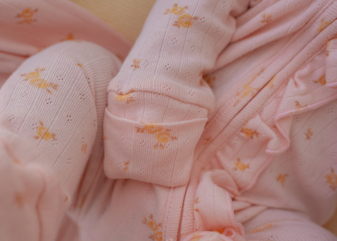 Essential Frill Zip Romper | Tiny Yellow Floral Pointelle