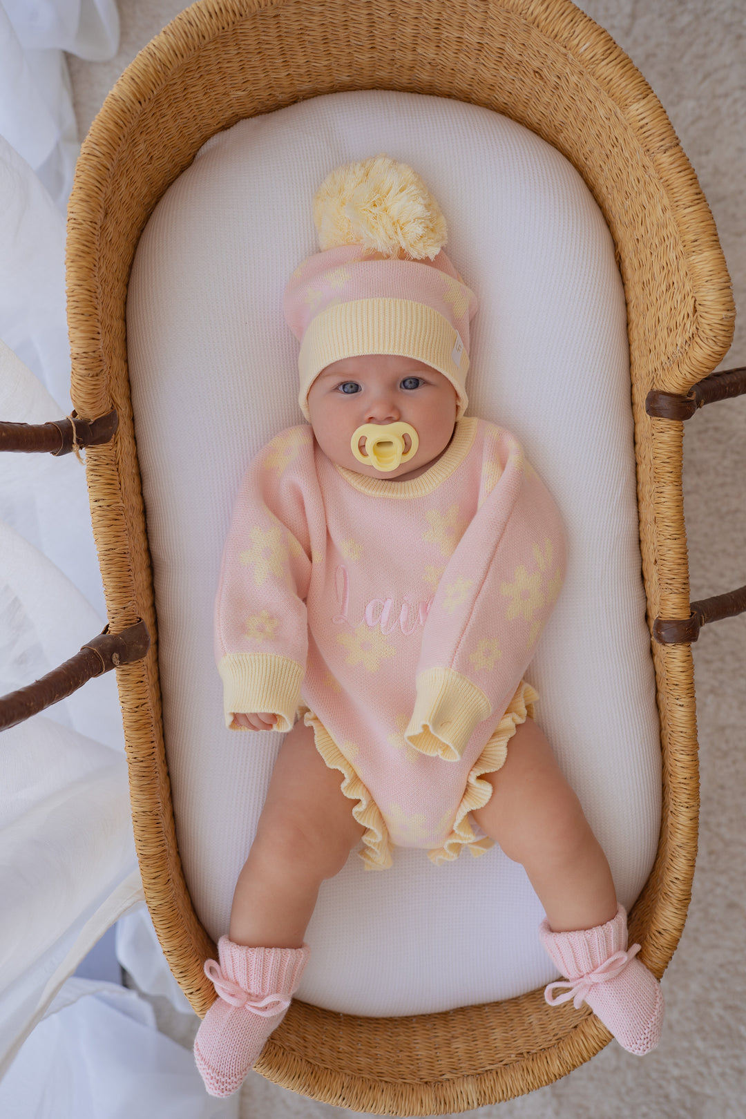 Knit Romper | Daisy Floral Lemon