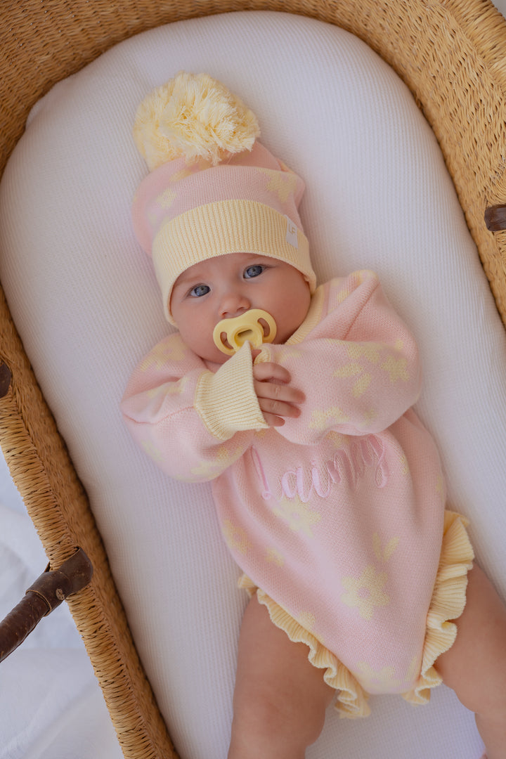Knit Romper | Daisy Floral Lemon